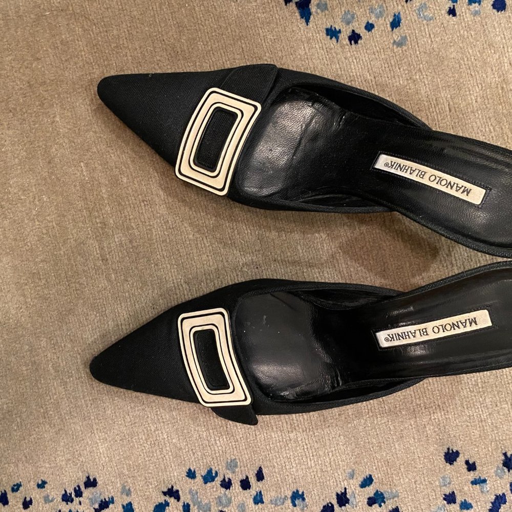 Manolo Blahnik Black Linen Mules 41.5